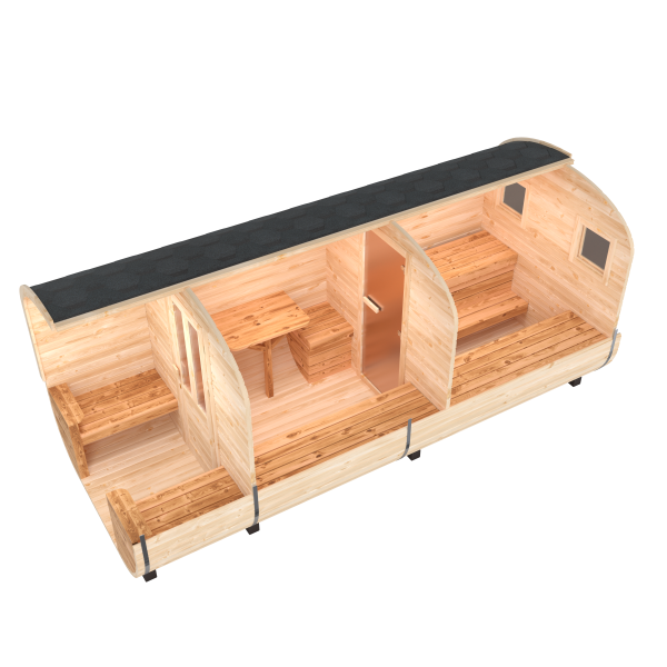 Fasssauna / Gartensauna / Banja / Quadro 5,0 m mit Vorraum und Balkon